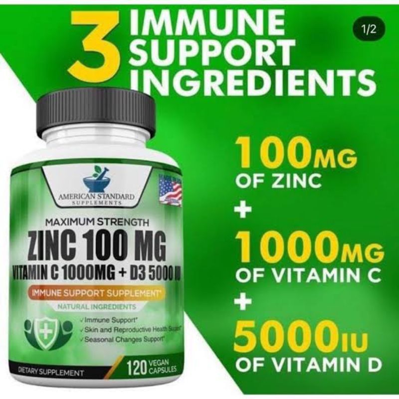 Zinc 100Mg Aslli Vitamin C 1000Mg D3 5000iu American Standard
