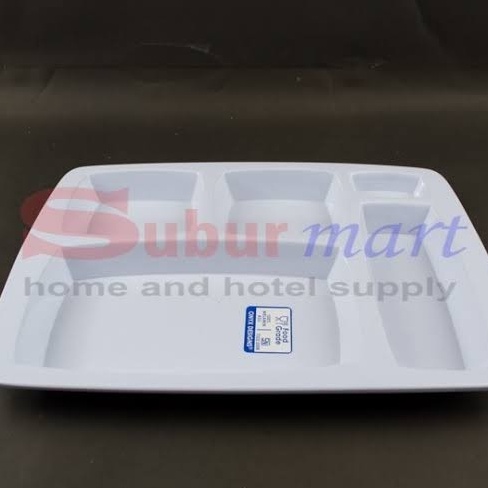 DISKON SPESIAL Piring Makan Sekat 5 Putih Krem Biru Hijau Premium Melamin Onyx 315x23CM Baki Food Tr