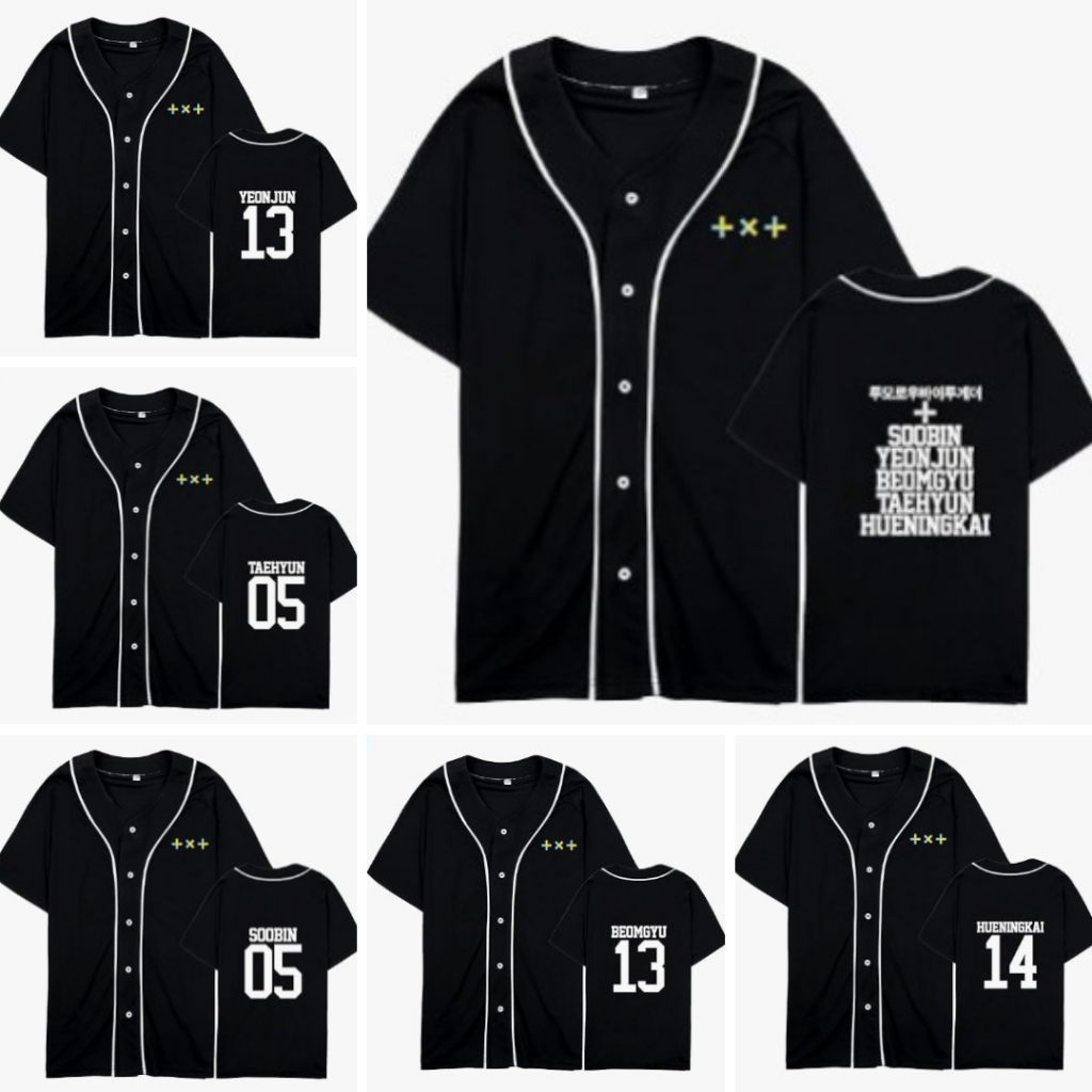 Jersey baseball kpop txt HITAM baju olahraga sport yeonjun soobin beomgyu heuningkai taehyun korea k