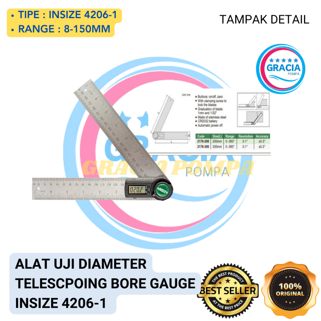 Alat Ukur INSIZE Digital Protractor 2176-300 Original Berkualitas - GRACIA POMPA