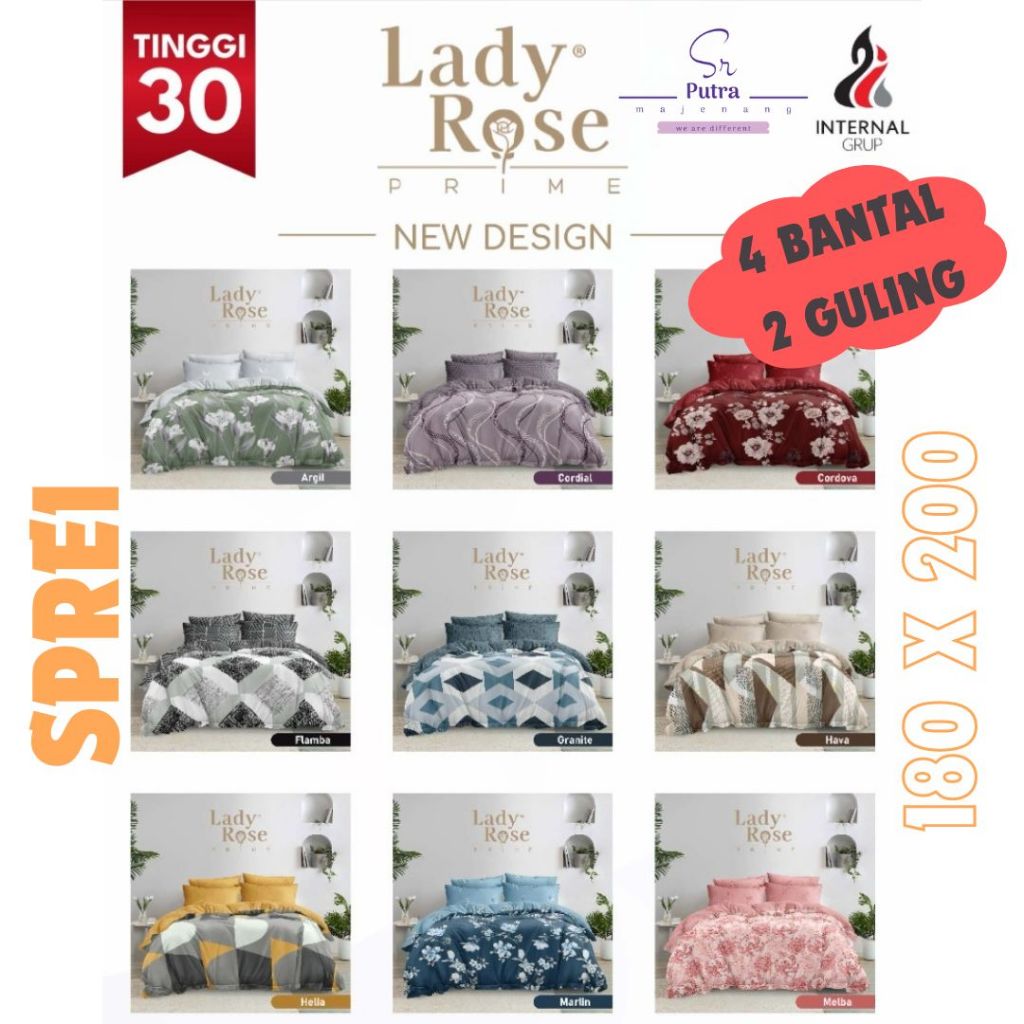 Sprei Lady Rose Prime Tinggi 30cm  " Bantal 4 " Ukuran 180 x 200 From Internal Group