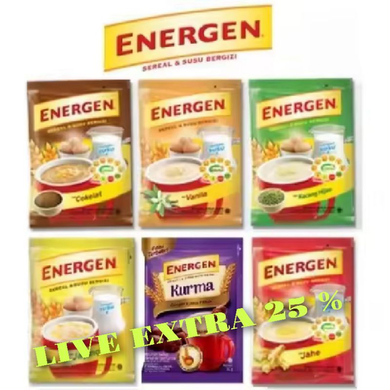 

Energen sereal renceng isi 5 pcs/10 pcs/15 pcs ( LIVE EXTRA 25 %)