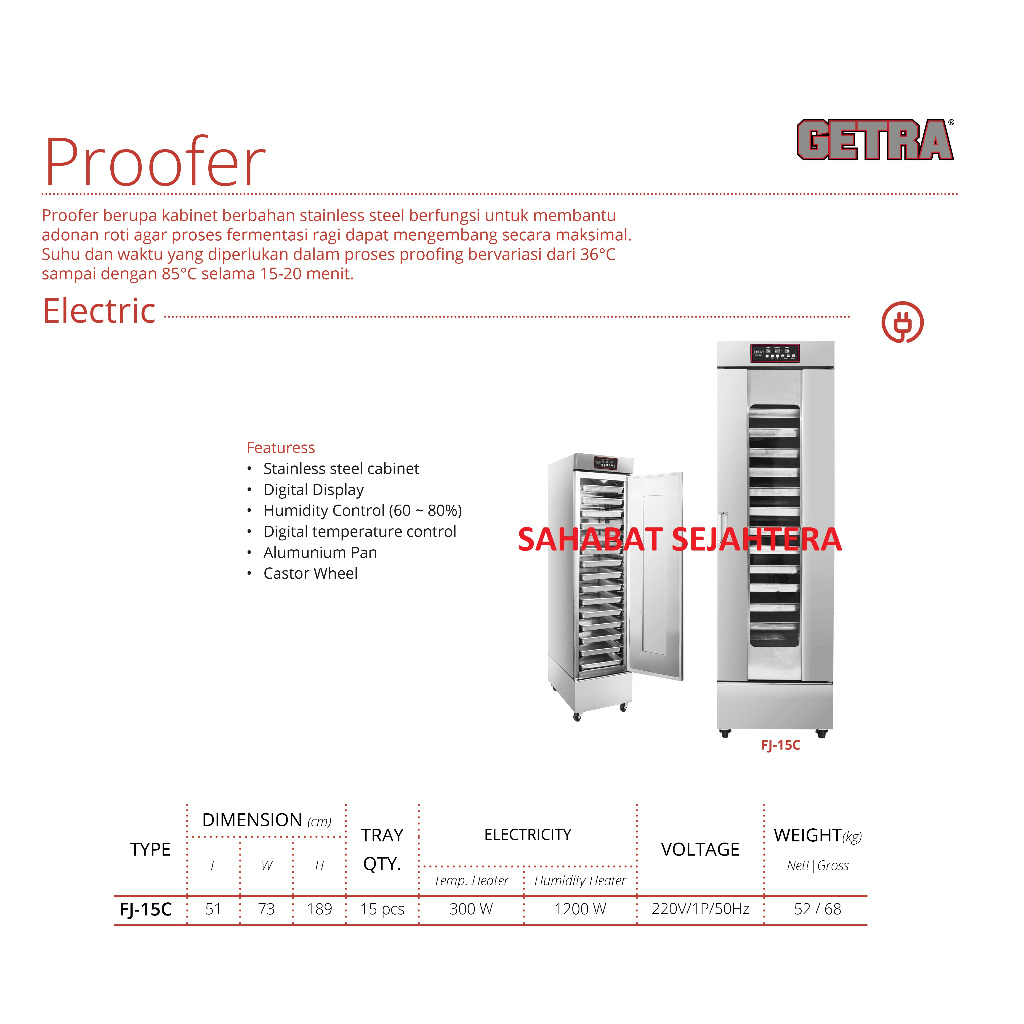GETRA Proofer Roti Otomatis FJ-15C – Mesin Pengembang Adonan Roti, Pizza, Donat