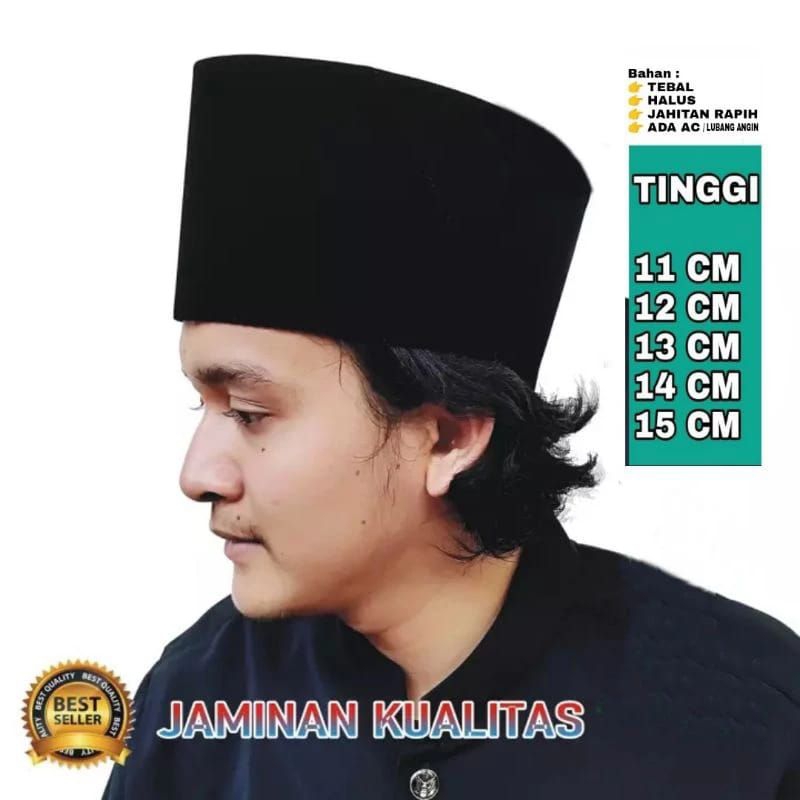 Songkok peci hitam tinggi kopiah hitam tinggi 11Cm,12Cm,13Cm,14Cm,15Cm peci pria dewasa songkok madu