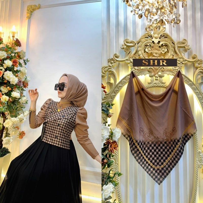 New Maxi dress gamis rompi houndstooth rajut mix cruty with furring, resleting depan(busui)