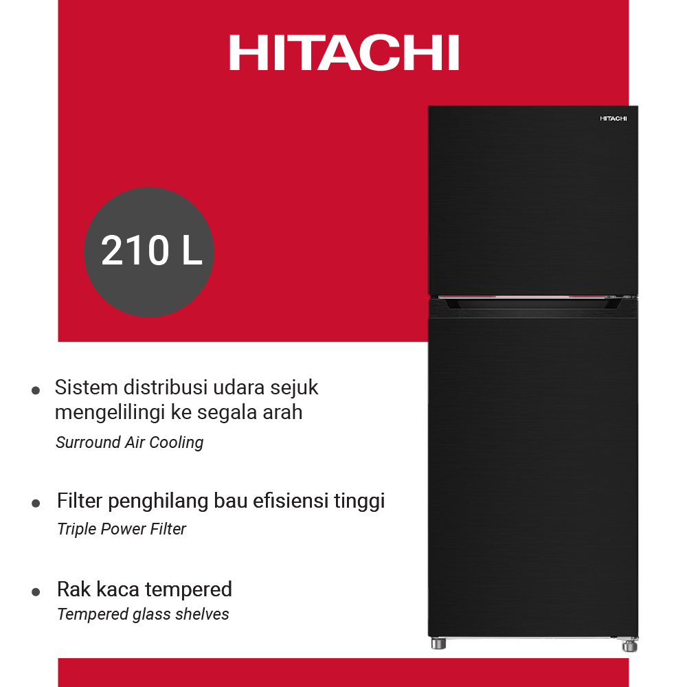 HITACHI Kulkas 2 Pintu Top Freezer 210 Liter HRTN5230MBBKID