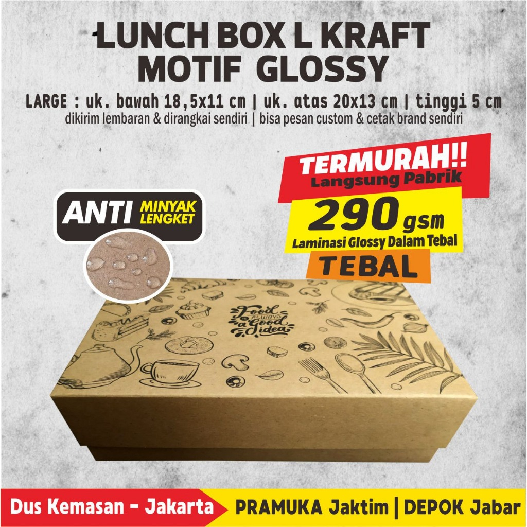 Paper Lunch Box L Motif Kraft Laminasi