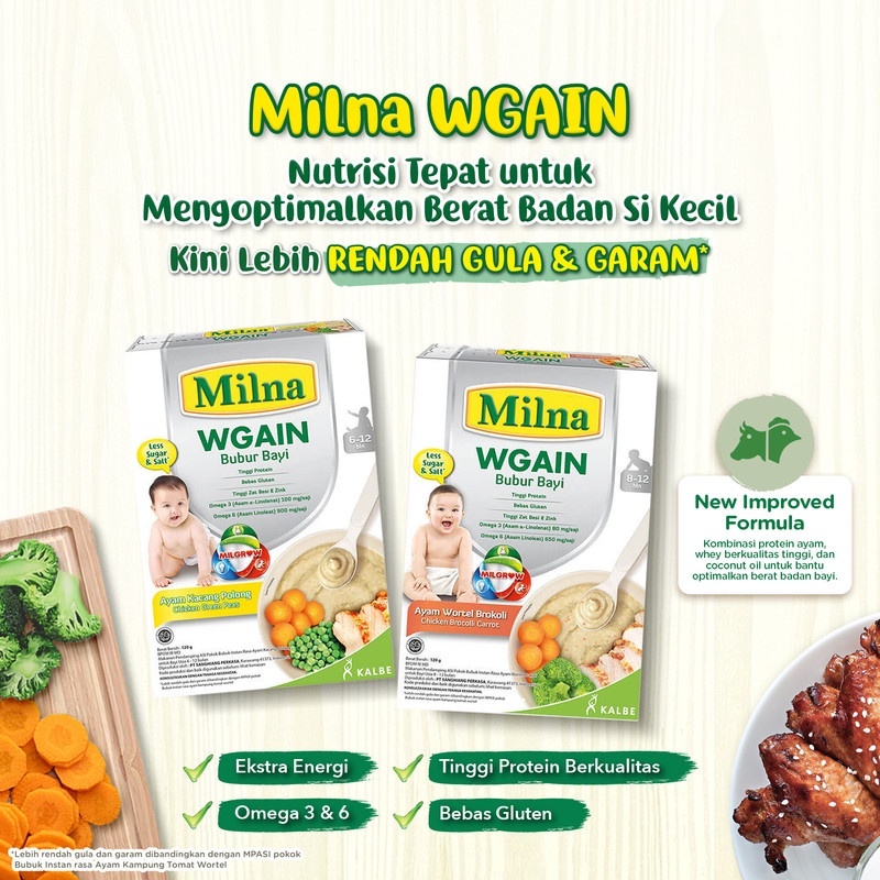 Milna Wgain 6-12 Bulan 120 g I Milna Bubur Bayi Penambah Berat Badan I Bubur Bayi Milna