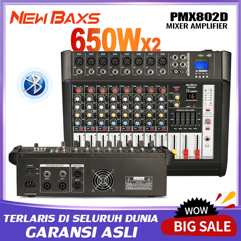 NEW BAXS Mixer Audio Profesional PMX802D 8 sound strip built-in 650 wattpower amplifier * 2 saluran 