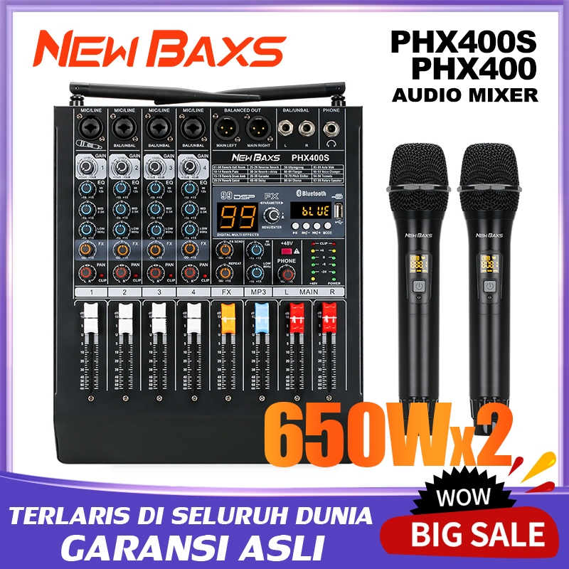 NEW BAXS Mixer daya 4-saluran PHX400S/PHX400 dengan antarmuka pengisian daya satu-dua tipe-c mikrofo