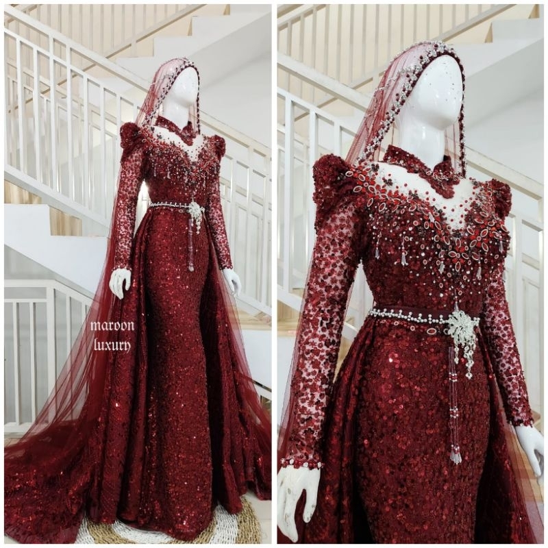 GAUN KEBAYA DRESS MUSLIMAH BEREKOR | BAJU WEDDING MODERN | GAUN BARBIE PENGANTIN | KEBAYA AKAD NIKAH