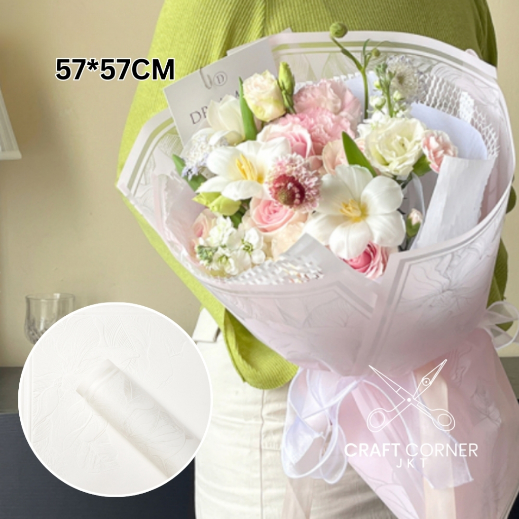 

[20 LBR] Cellophane Flower Wrapping Motif Renda Lace Putih Pembungkus Bunga 57*57cm