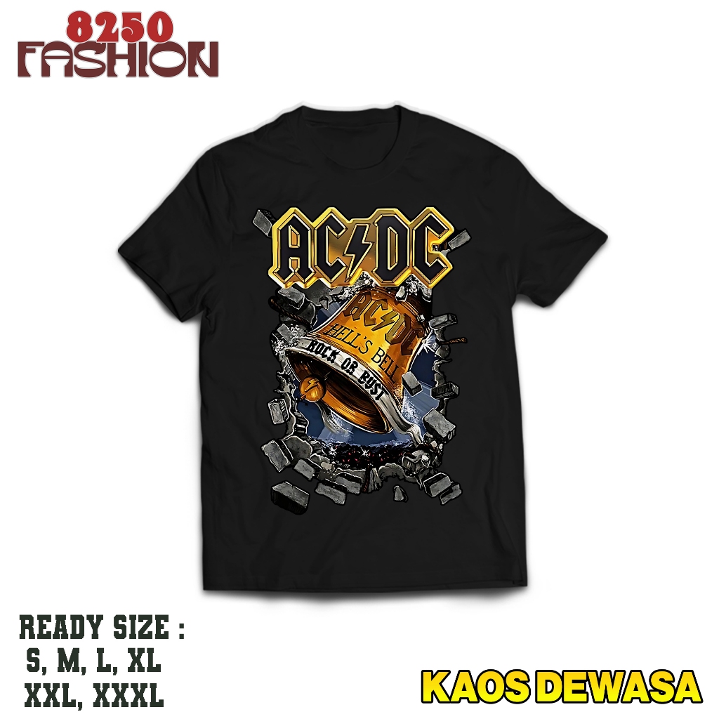 KAOS DEWASA BAND ACDC HEEL'S BELL KAOS VINTAGE STREETWEAR BAJU ACDC KEREN KAOS PRIA WANITA UNISEX