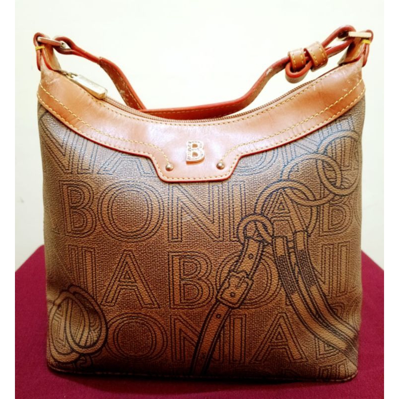 AUTH BONIA  Vintage BOHO style with long strap | Handbag | Shoulder Bag | Hobo Bag | Monogram | tas 