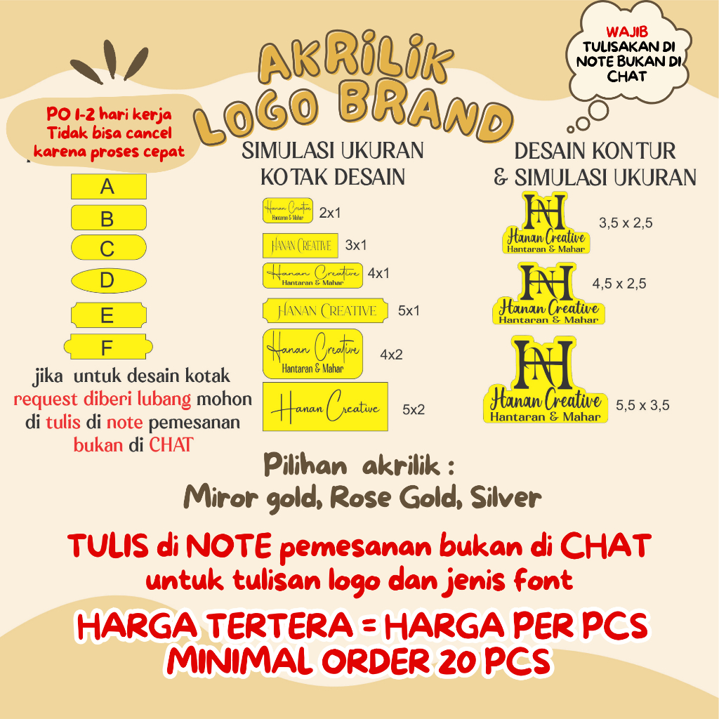 

LABEL AKRILIK LOGO BRAND HIJAB, MAHAR, SESERAHAN, PRODUK