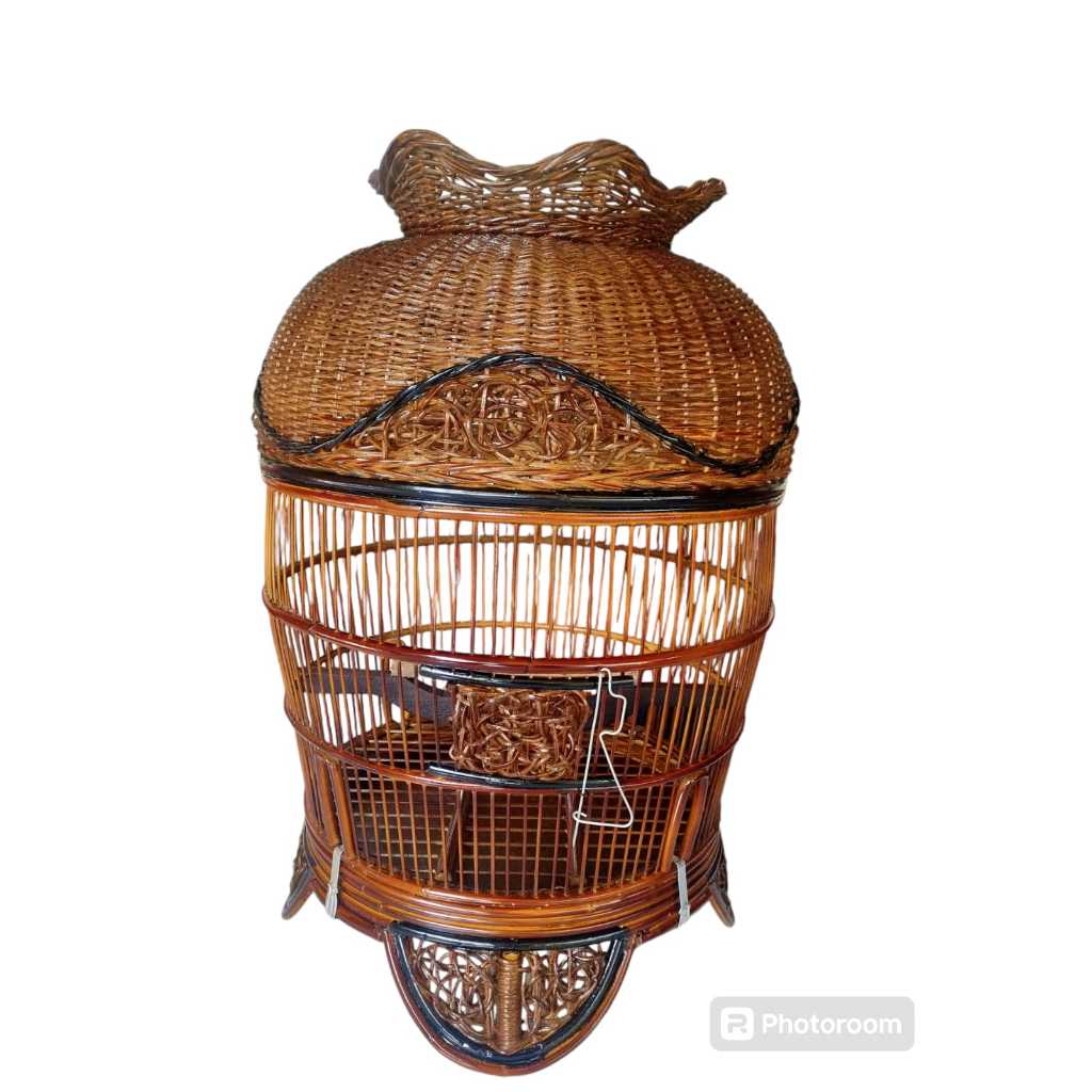 Sangkar Perkutut Anyaman Rotan Anyaman Motif Unik Full Finishing Tebok Copotan