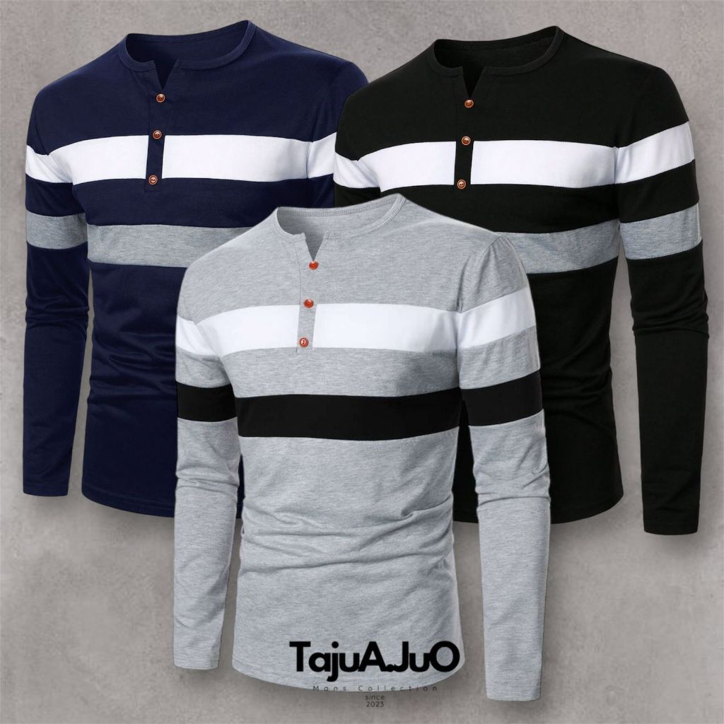 kaos kancing paket 3 kombinasi warna - kaos kancing cowok lengan panjang
