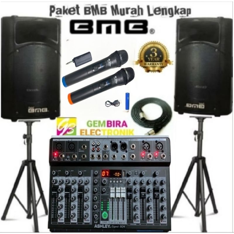 Paket Speaker Aktif BMB 15 inch 1000 watt Mixer Ashley 8 Channel Usb bluetooth Original
