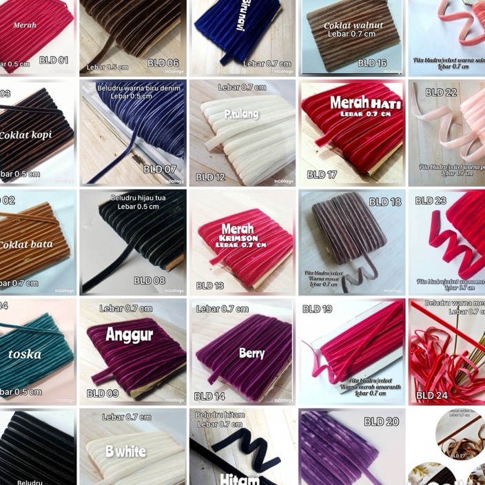 

STOCK MASIH BANYAK per rol 15 meterpita bludruvelvet lebar 5 dan 7 cm