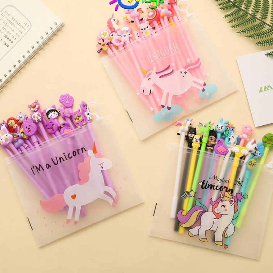 

MALL CRA15 Pulpen Gel Karakter Lucu Set Isi 2PCS Pena FREE Zipper Pouch Tempat Pensil Transparan Murah