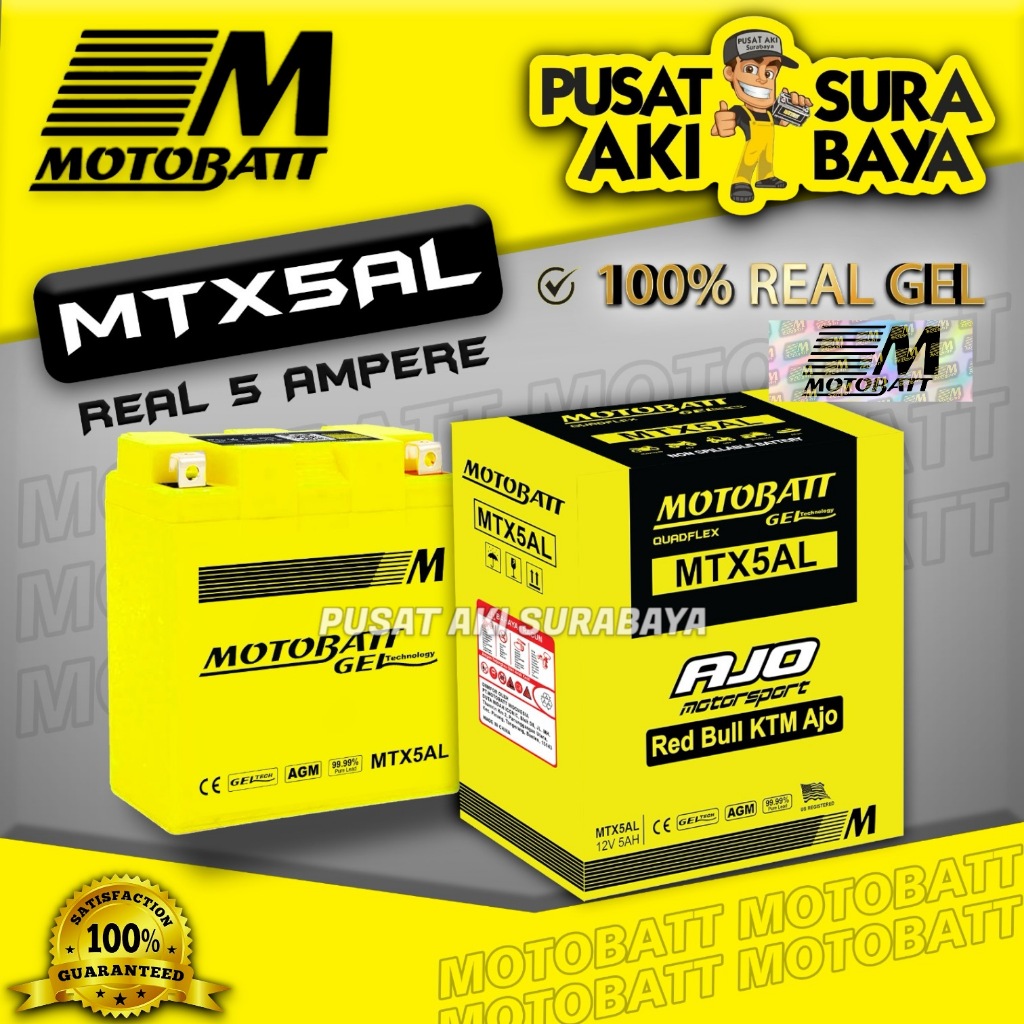 OFFICIAL MOTOBATT GEL MTX5AL 5 AH ORIGINAL AKI MOTOR SHOGUN 110 SMASH TITAN