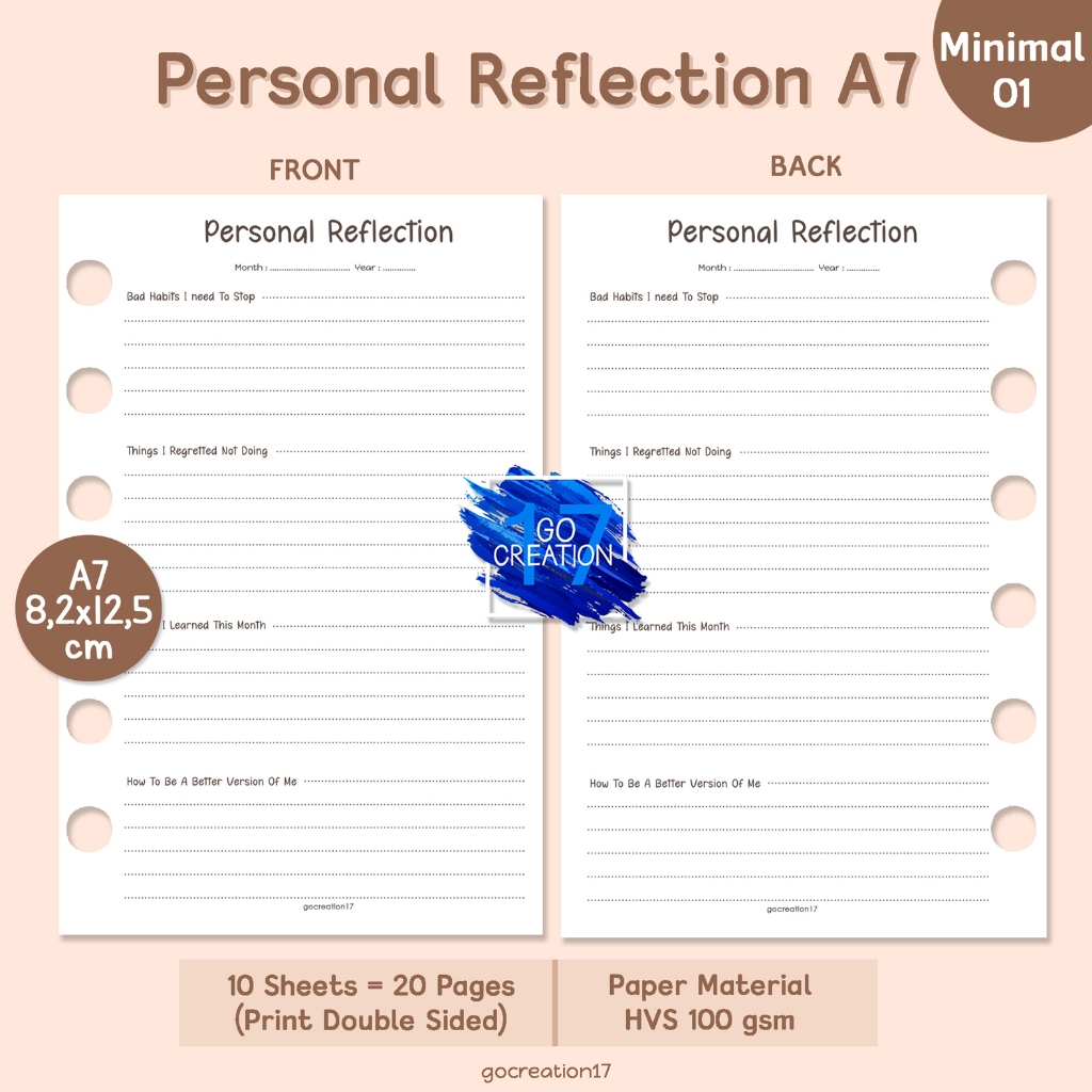 

Buku Planner Refill Kertas Isi Binder Personal Reflection Simple Minimalis A7