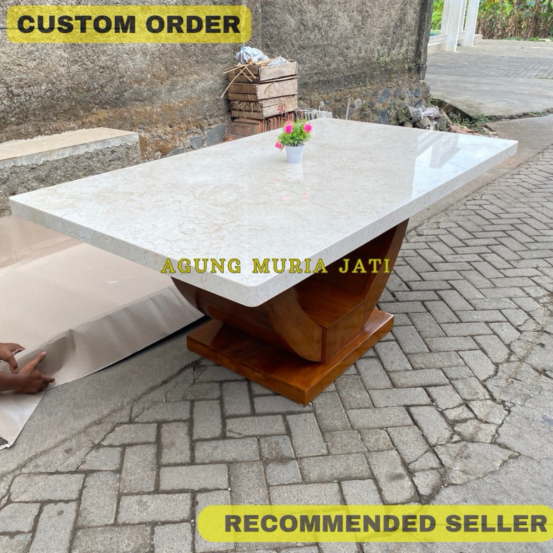 Meja Makan Marmer Asli Cream 180x100 Cm