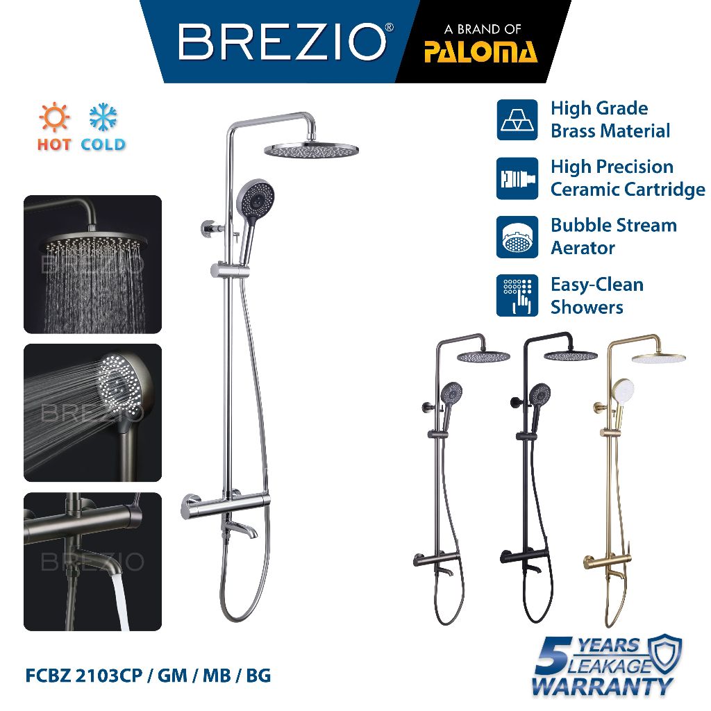 BREZIO Shower Tiang Set Column Keran Mandi Kran Air Panas Dingin Faucet Bathtub Bath Shower Mixer Ho