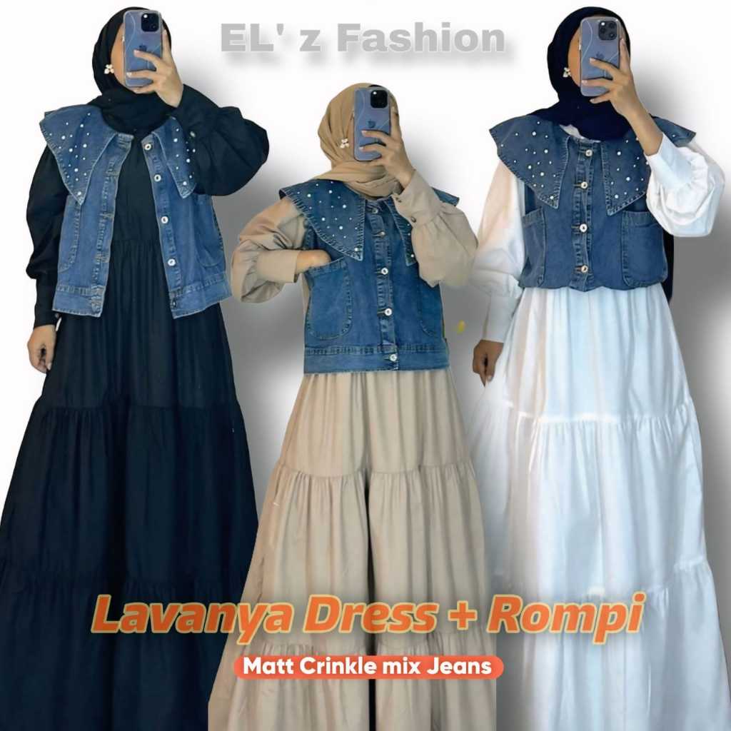 Set Baju Muslim Wanita Dress Rompi Jeans Kekinian Gamis JUMBO Fit M-XXL Crinkle Impor Premium 2025