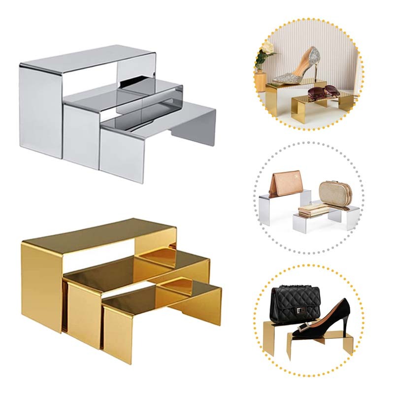 3 pcs /Set Rak Display Meja Tangga Pajangan Rak Aesthetic Stainless Rak Pajangan Ruang Tamu Rak Disp