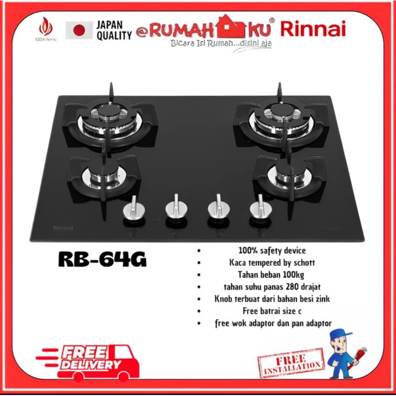 Kompor Tanam Gas Rinnai RB-64G // RB 64G // RB - 64 G
