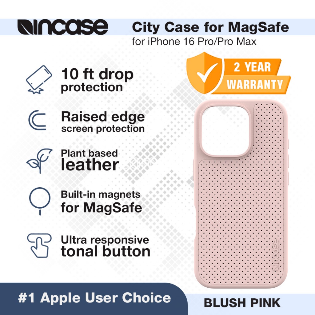 Incase Casing MagSafe iPhone 16 Pro / iPhone 16 Pro Max Vegan Leather City Casing - Blush Pink Perf