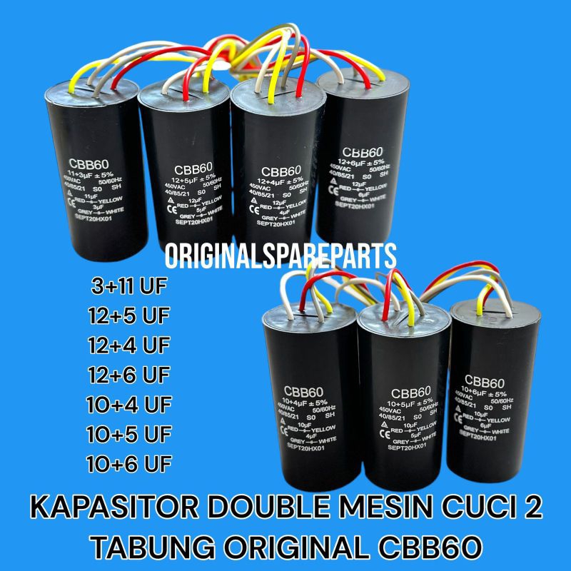 KAPASITOR MESIN CUCI DOUBLE CBB60 ORIGINAL / KAPASITOR MESIN CUCI DOBEL ORIGINAL CBB60 3+11 5+10 6+1