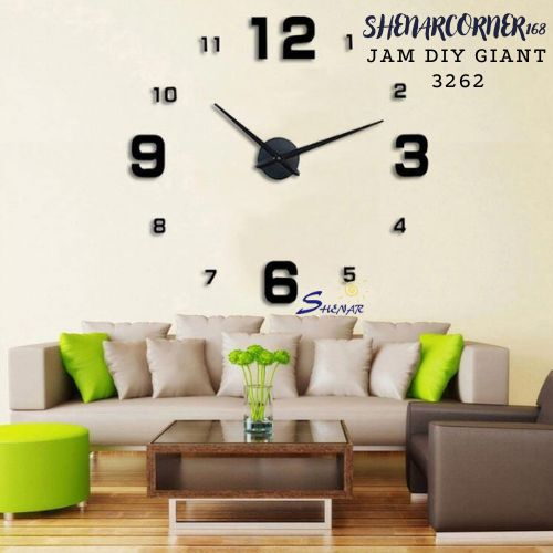 JAM DINDING DIY 3D BESAR ANGKA HURUF 3D TEMPEL TEMBOK / JAM DIY GIANT GOLD SILVER TEMPEL TEMBOK