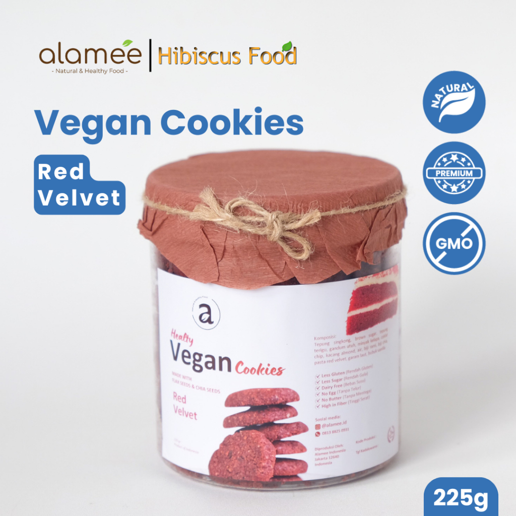 

ALAMEE Cookies Diet - Red Velvet Kue Kering Cemilan Sehat Healthy Vegan Snack Sehat Less Sugar 220gr