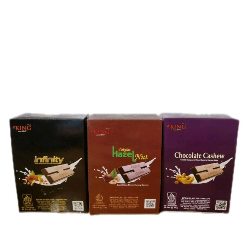 

D'KING COKELAT BAR PAKET CUAN CASHEW HAZELNUT INFINITY ALMOND 3 BOX