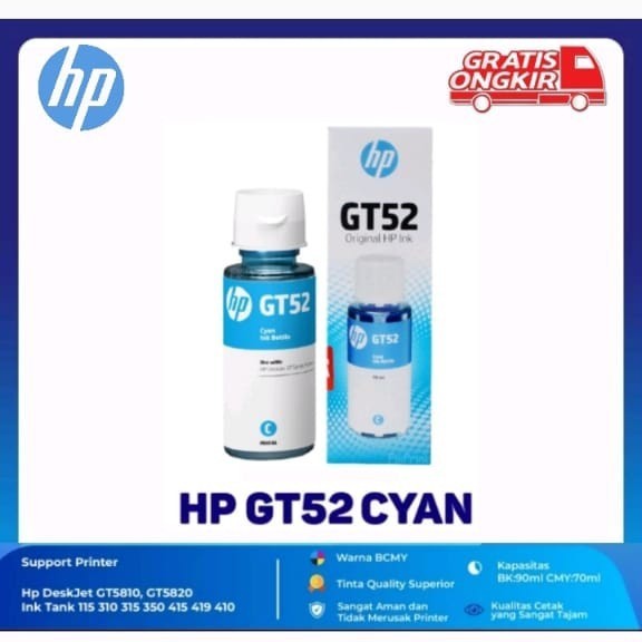 Tinta Refil HP GT52 Cyan Original Printer Ink Tank 115 310 315 319 - Biru