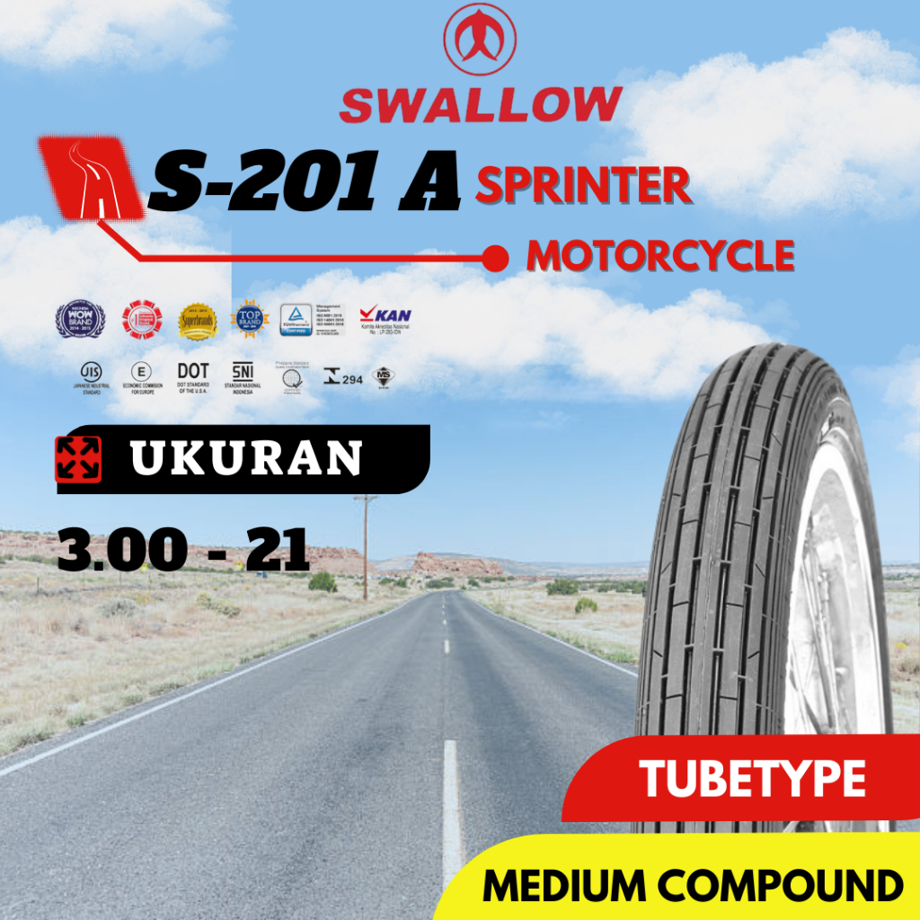 BAN MOTOR SWALLOW S-201 A SPRINTER 300-21 RING 21 TUBETYPE (NON TUBELESS)