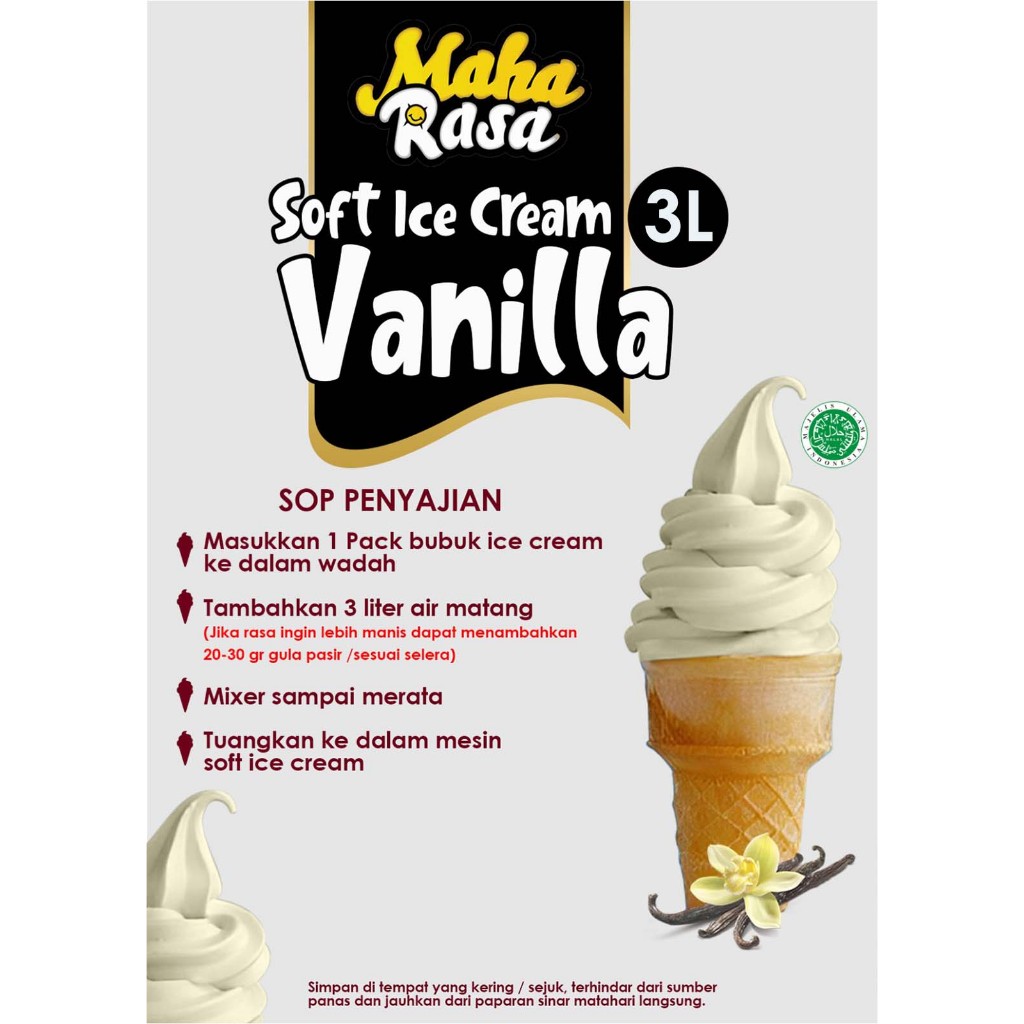 

Maha Rasa Bubuk Ice cream Rasa Vanilla Premium Soft Ice Cream 3L ( 1 Kg )
