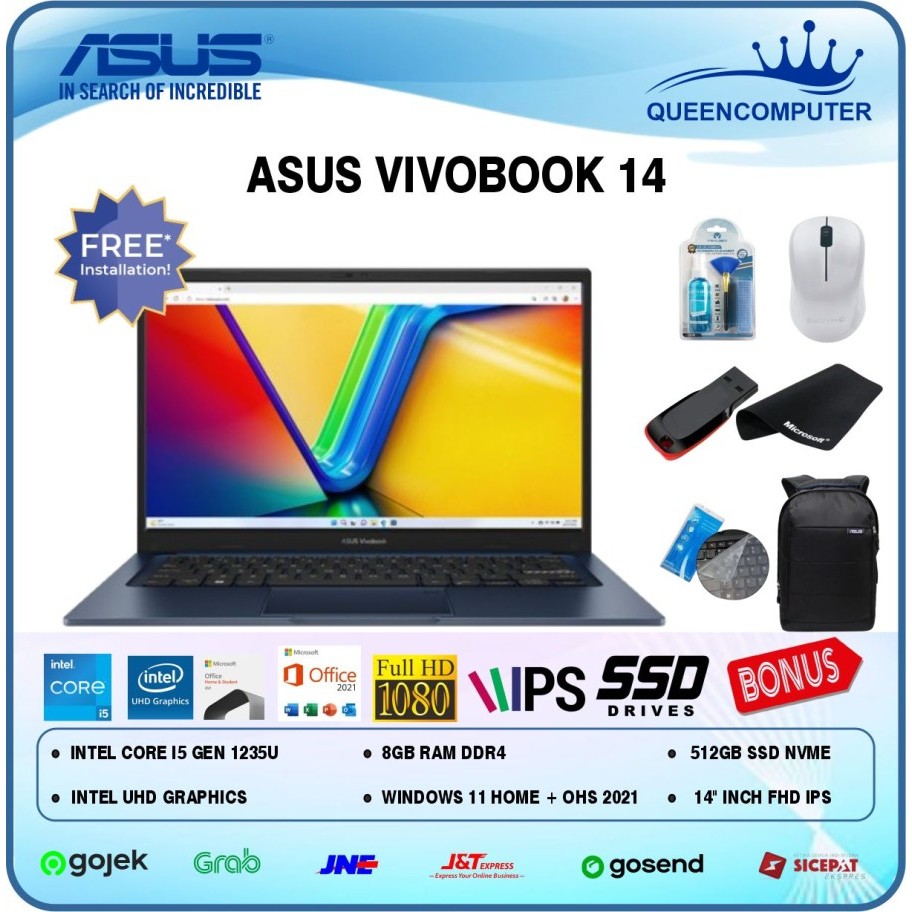 PROMO Laptop ASUS Vivobook 14 Core i5 1235U 8GB 512GB W11 OHS 2021 14Inch FHD IPS Blue