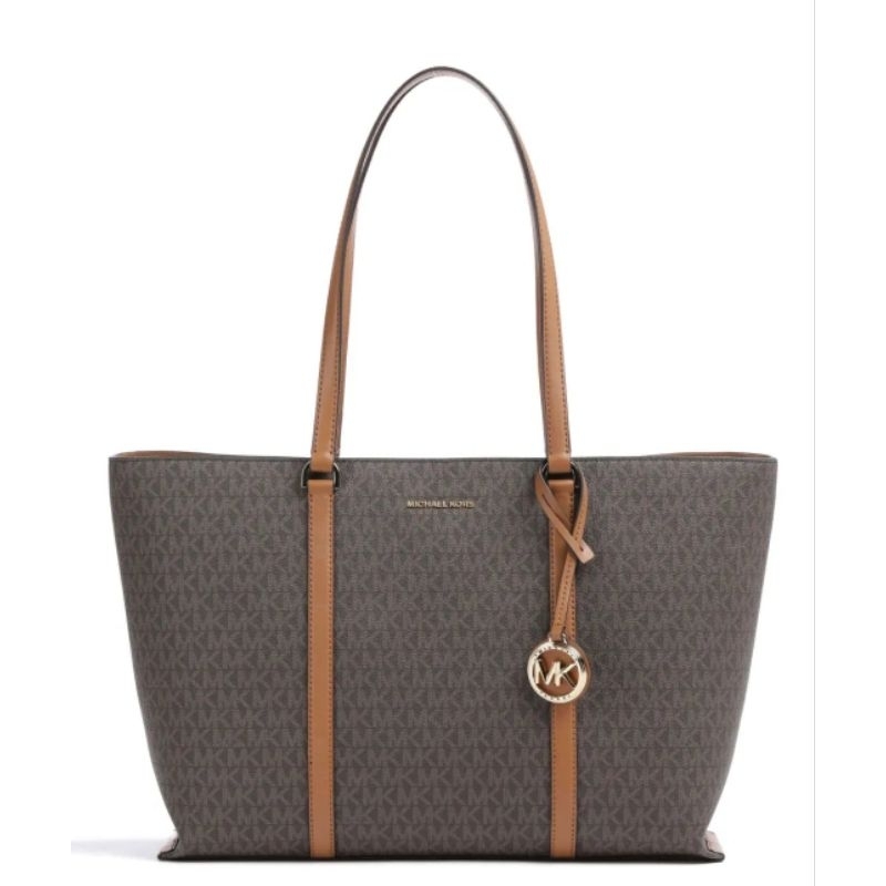 MK TEMPLE LARGE SIGNATURE LOGO TOTE BAG IN BROWN ACORN