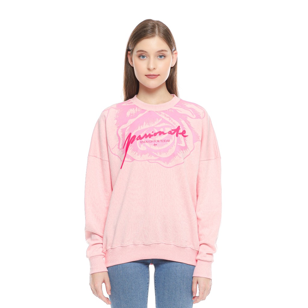 Enough For Today - Passionate Rose Sweater Crewneck Oversize Pink Motif Bunga Mawar