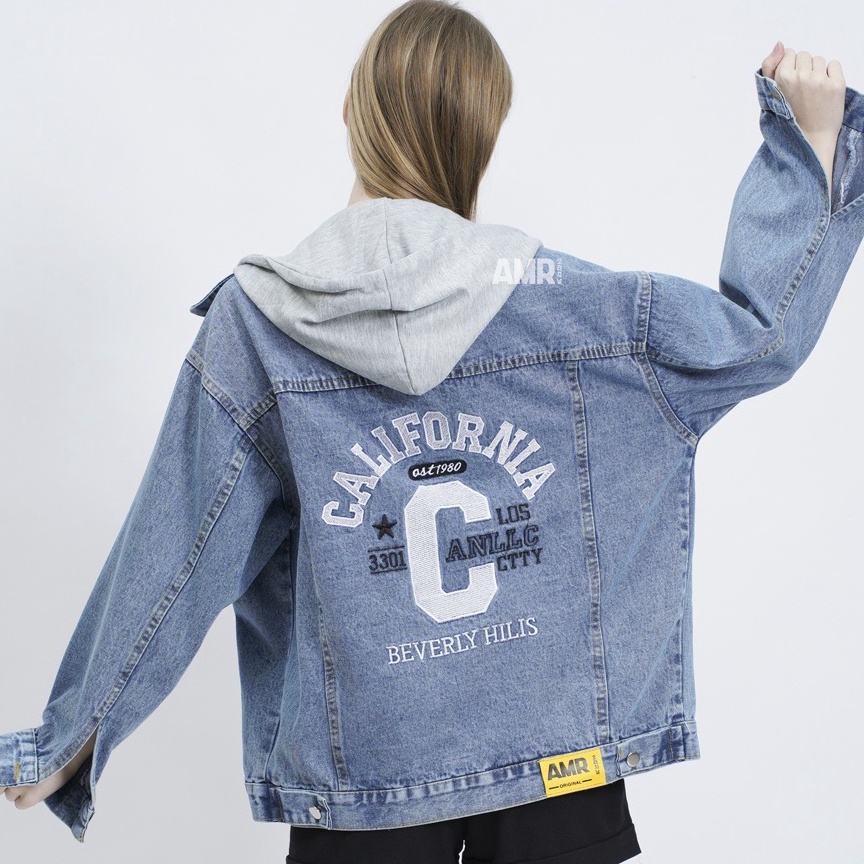 Terbaru AMR ORIGINAL  CALIFORNIA 1362  JAKET JEANS OVERSIZE HOODIE  DENIM JACKET