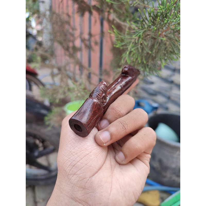 Pipa Once Kayu Galih Asem Asli Model Bambu Pethuk Panjang 14 cm