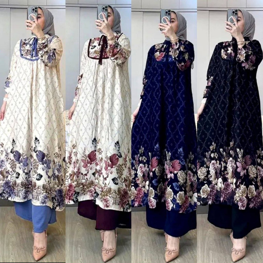 ZB- One SET Milea (TALI LEHER) Setelan Tunik Celana Setelan Wanita Baju Wanita Atas bawah Terbaru Se