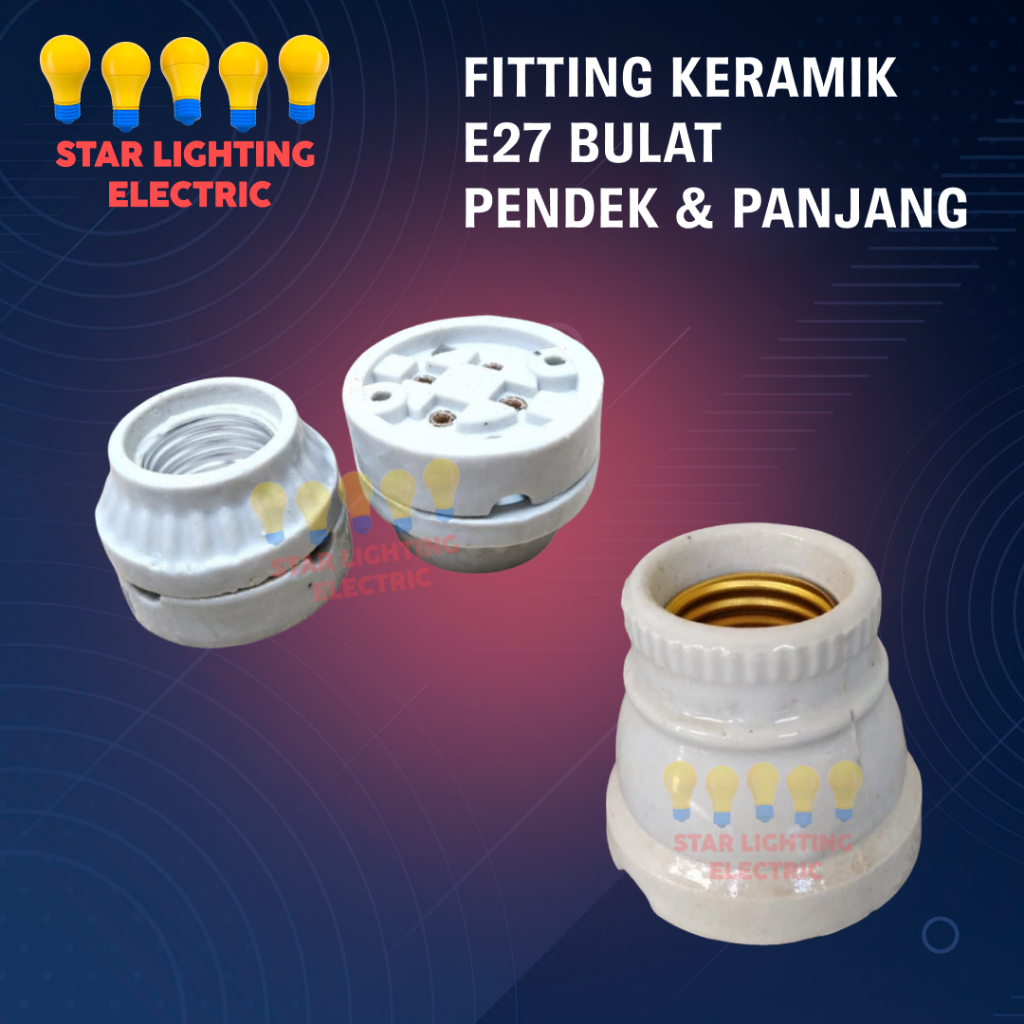 FITTING LAMPU E27 / FITTING KERAMIK E27 BULAT PENDEK PANJANG