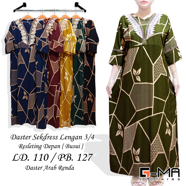 Daster Arab - Daster Lengan 3/4 Resleting Depan Zeema Motif