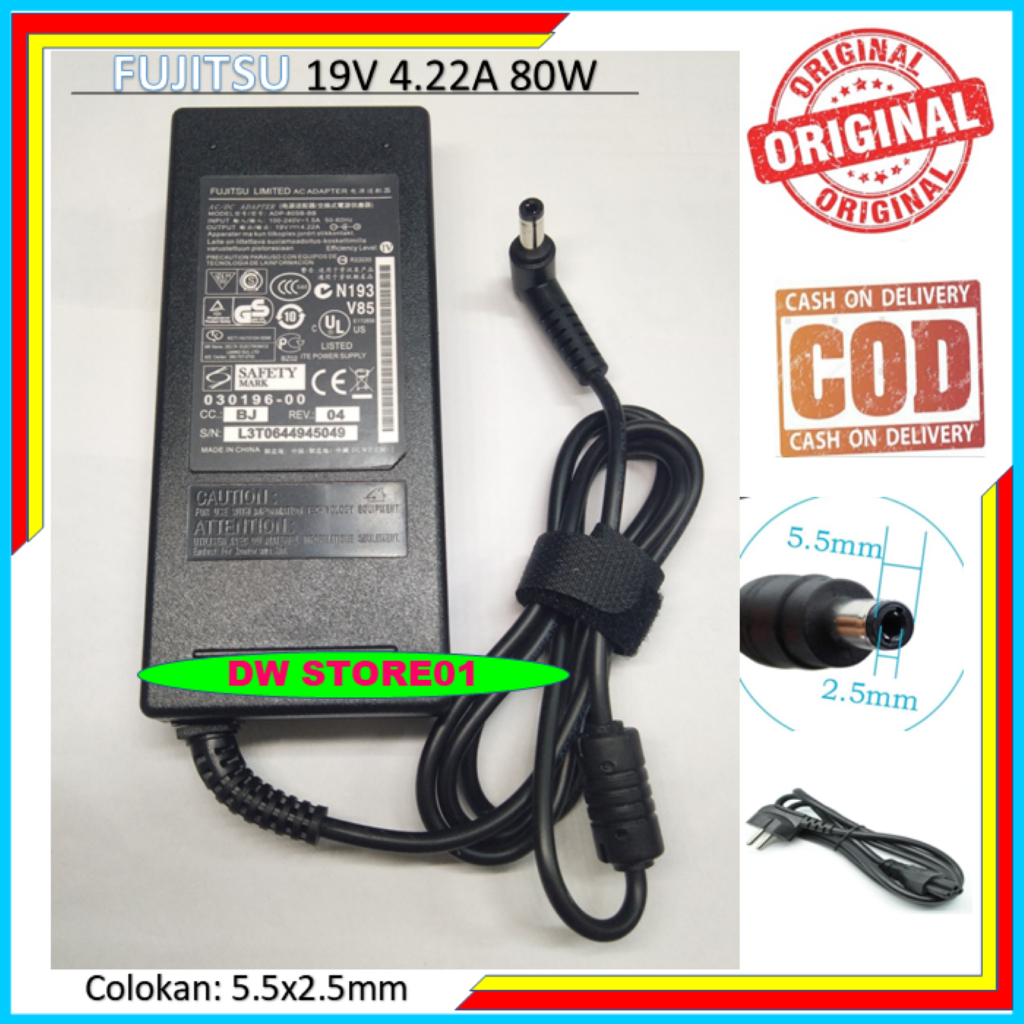 Charger laptop original 19V 4.22A 80W Adaptor Fujitsu Lifebook AH531 AH550 B6220 AH532 AH530 AH522