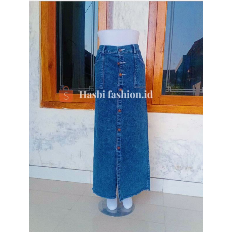 ROK JEANS PANJANG GISCA KANCING DEPAN // ROK GISCA SPAN KOREAN STYLE