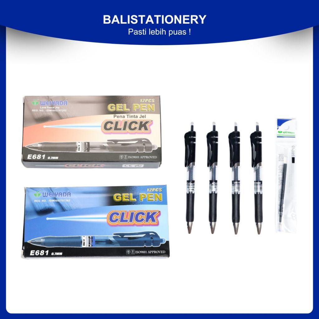 

Pena / Bolpoin / Ballpen / Pulpen Gel Pen Weiyada E681 0.7mm ( Hitam / Biru )